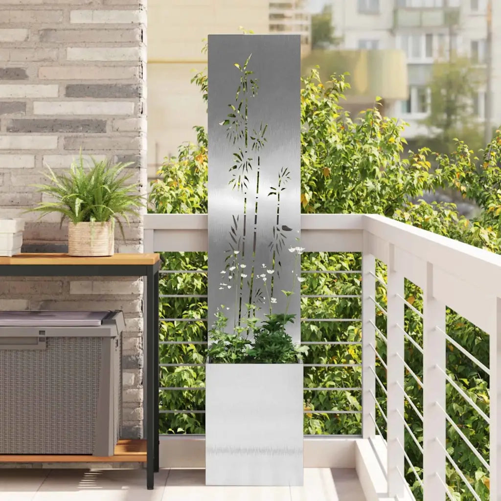 vidaXL Vaso da Giardino con Pannello Decorativo Argento 32 x 140 cm