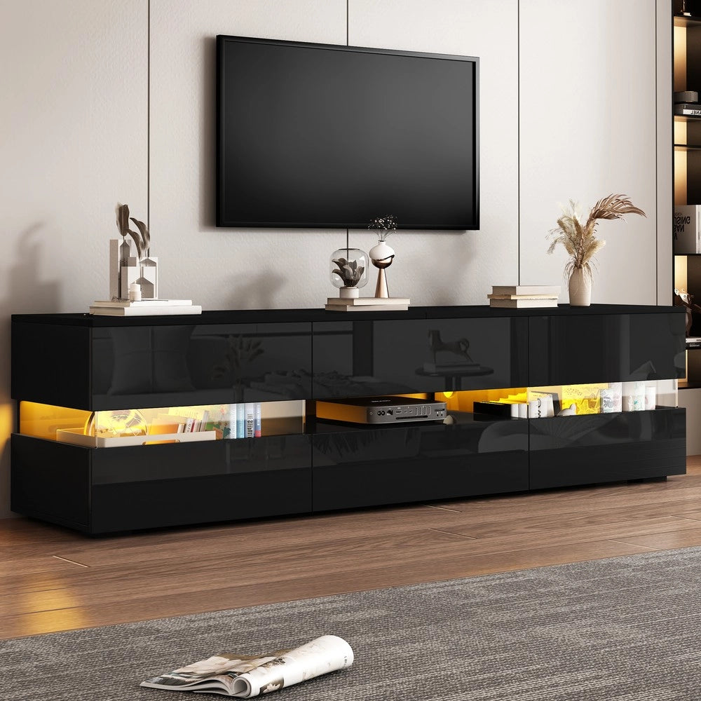 Mobile TV con LED ¨C Xylo ¨C Nero Lucido, 2 Ante, 1 Cassetto, 160x39x45 cm