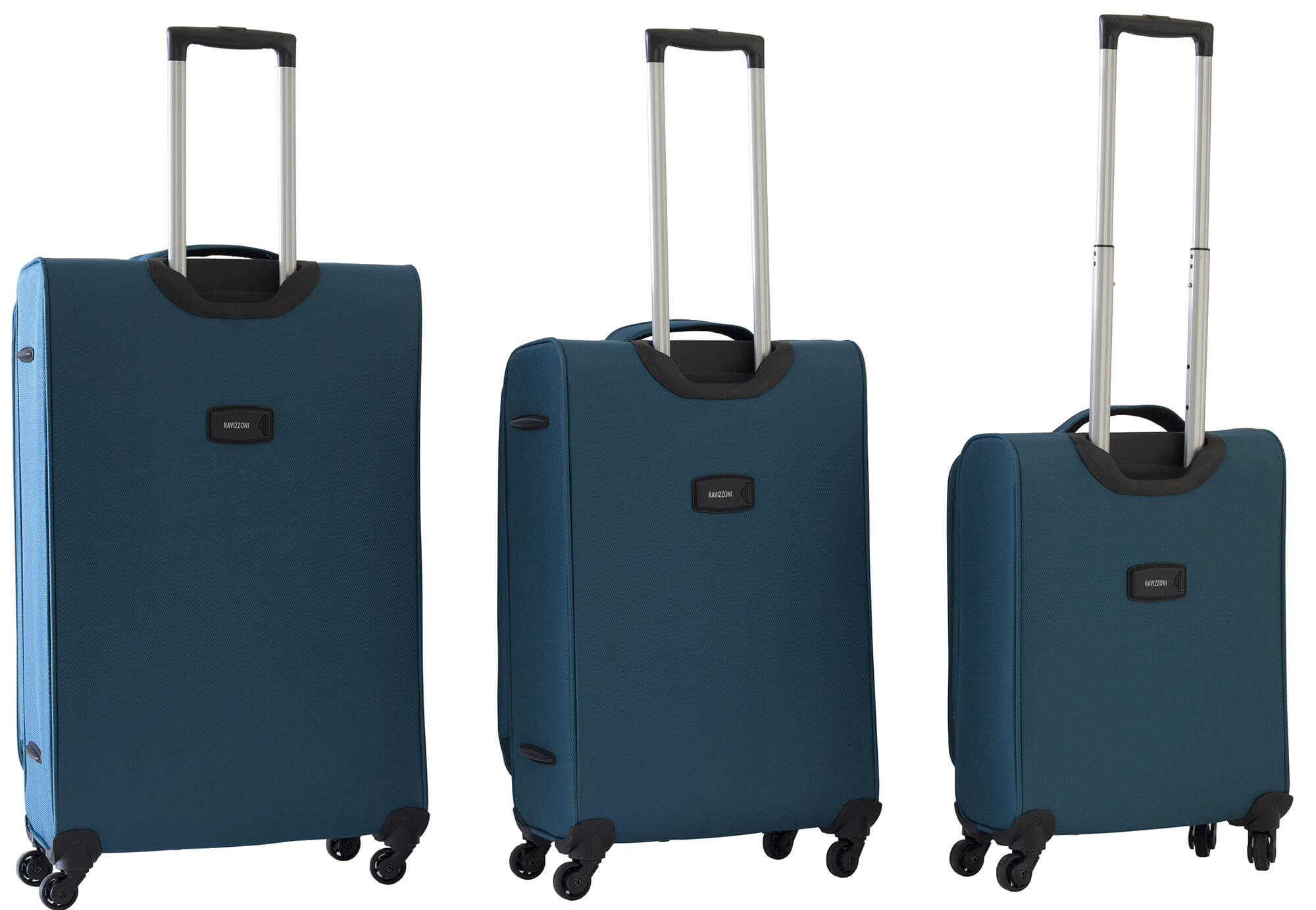 Set 3 Valigie Trolley Morbide in Poliestere 4 Ruote TSA Ravizzoni Gin Tonic Blu