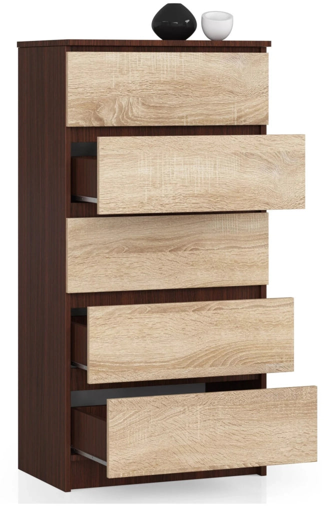 Cassettiera AKORD K60 Cassettiera Wengé 60 cm 5 cassetti inserto frontale Sonoma Quercia 60x40x121 cm