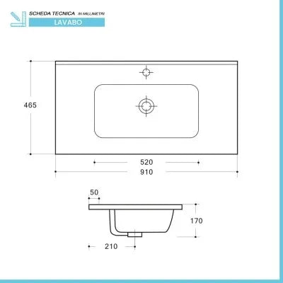 Lavabo da incasso 90x46 cm in ceramica bianco lucido