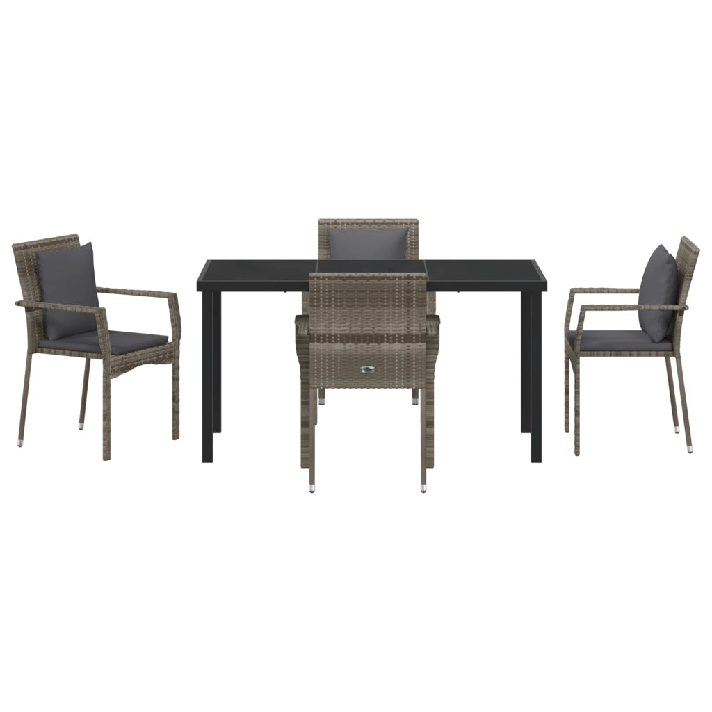 Set da Pranzo da Giardino da 5 Pezzi con Cuscini Grigio Polyrattan