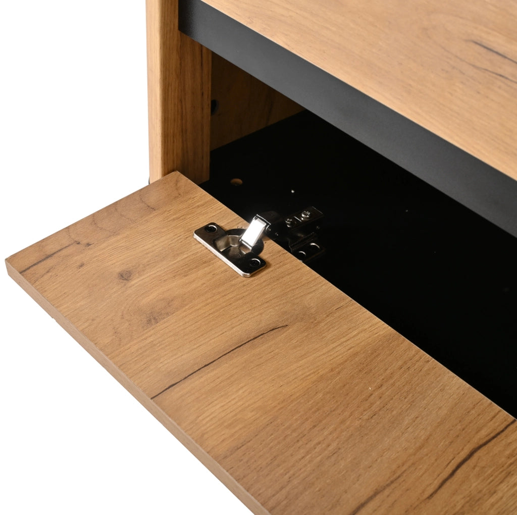 Mobile TV 180x40x52 cm con 2 cassetti; 2 ante a ribalta; MDF; nero e naturale