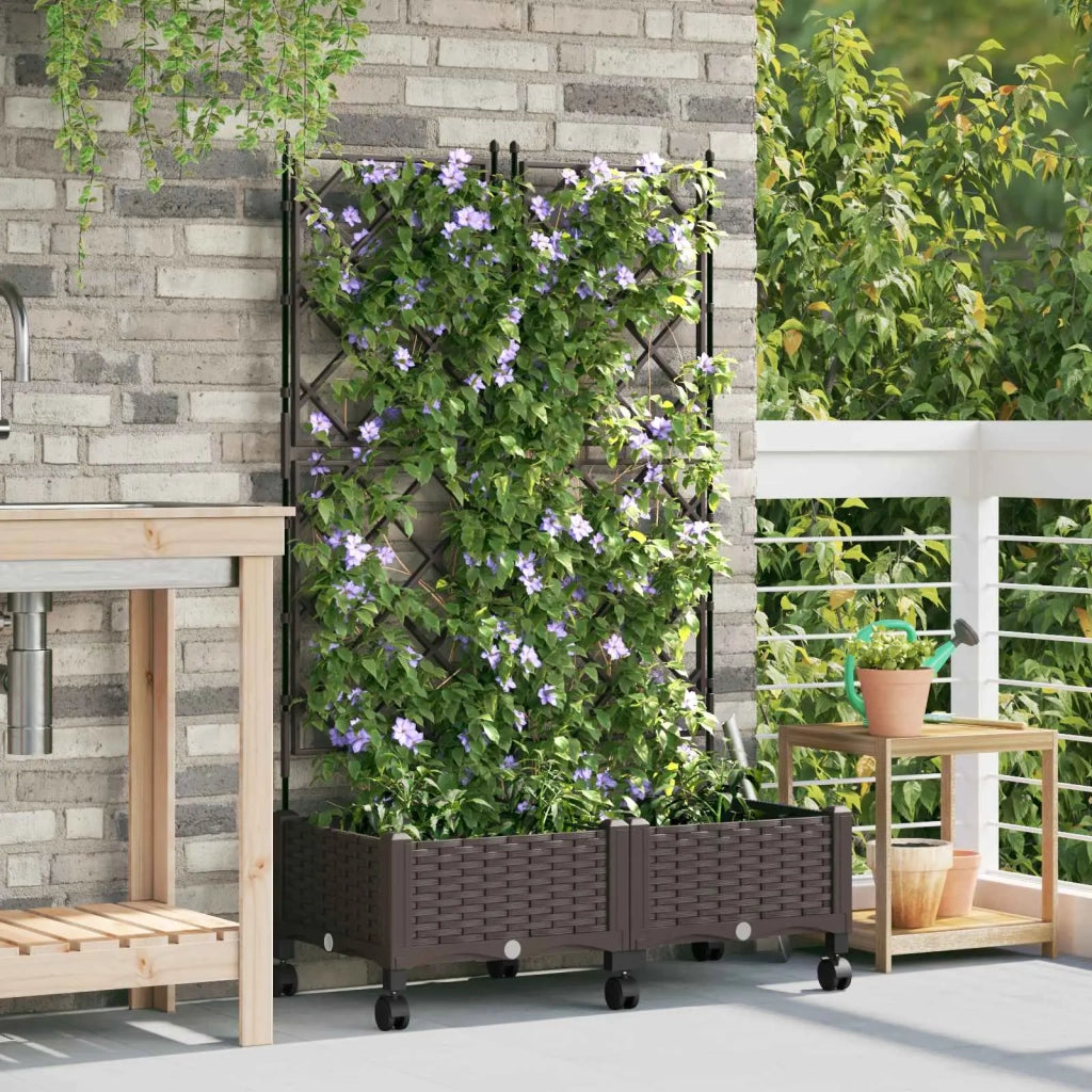 Vaso da giardino con grigliato e ruote 2 pz Marrone PP 3422984