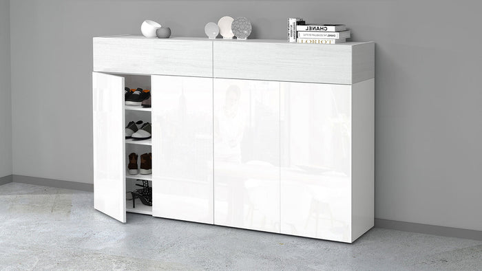 Scarpiera 4 Ante e 2 Ripiano a Ribalta 152x35x100 cm Savona 4A 1R Bianco Opaco/Larice Bianco