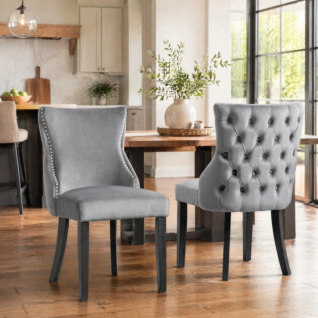 SEDIA da pranzo in velluto grigio con gambe in legno massello