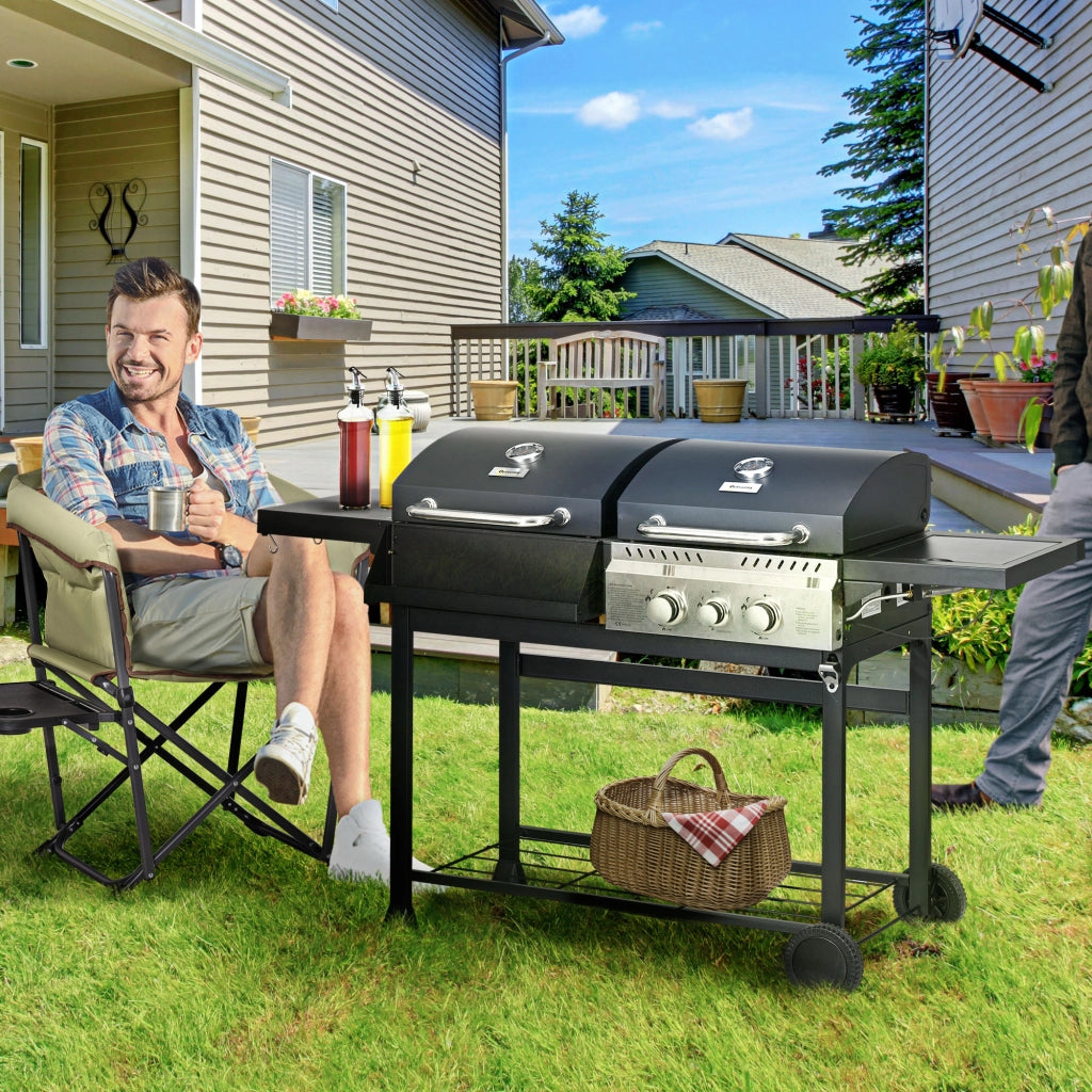 Grill a gas BBQ con termometro e piastre di mantenimento caldo ¨C zephmum ¨C 161x54x103 cm, nero e argento