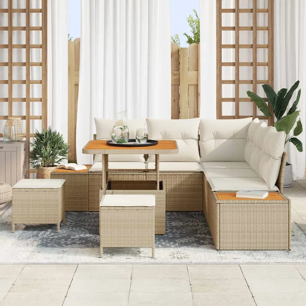 Set Divano da Giardino con cuscino 8 pcs Beige e Crema