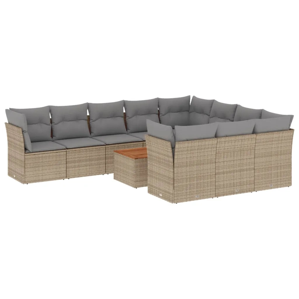 Set Divani da Giardino 11 pz con Cuscini Beige in Polyrattan
