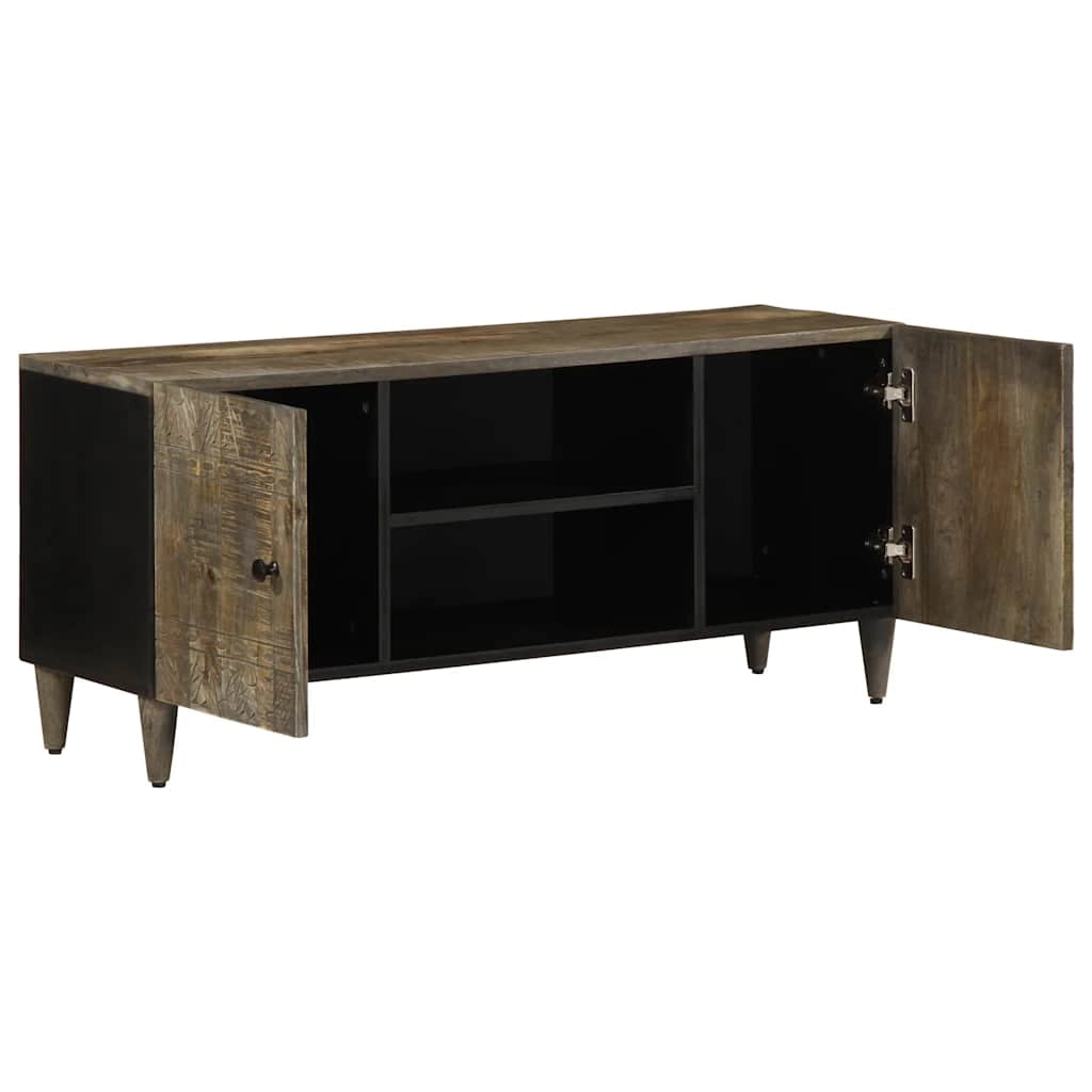 Mobile porta TV con ampio spazio di archiviazione per il soggiorno 105 x 33,5 x 46 cm in legno di mango grigio chiaro 02_0057745