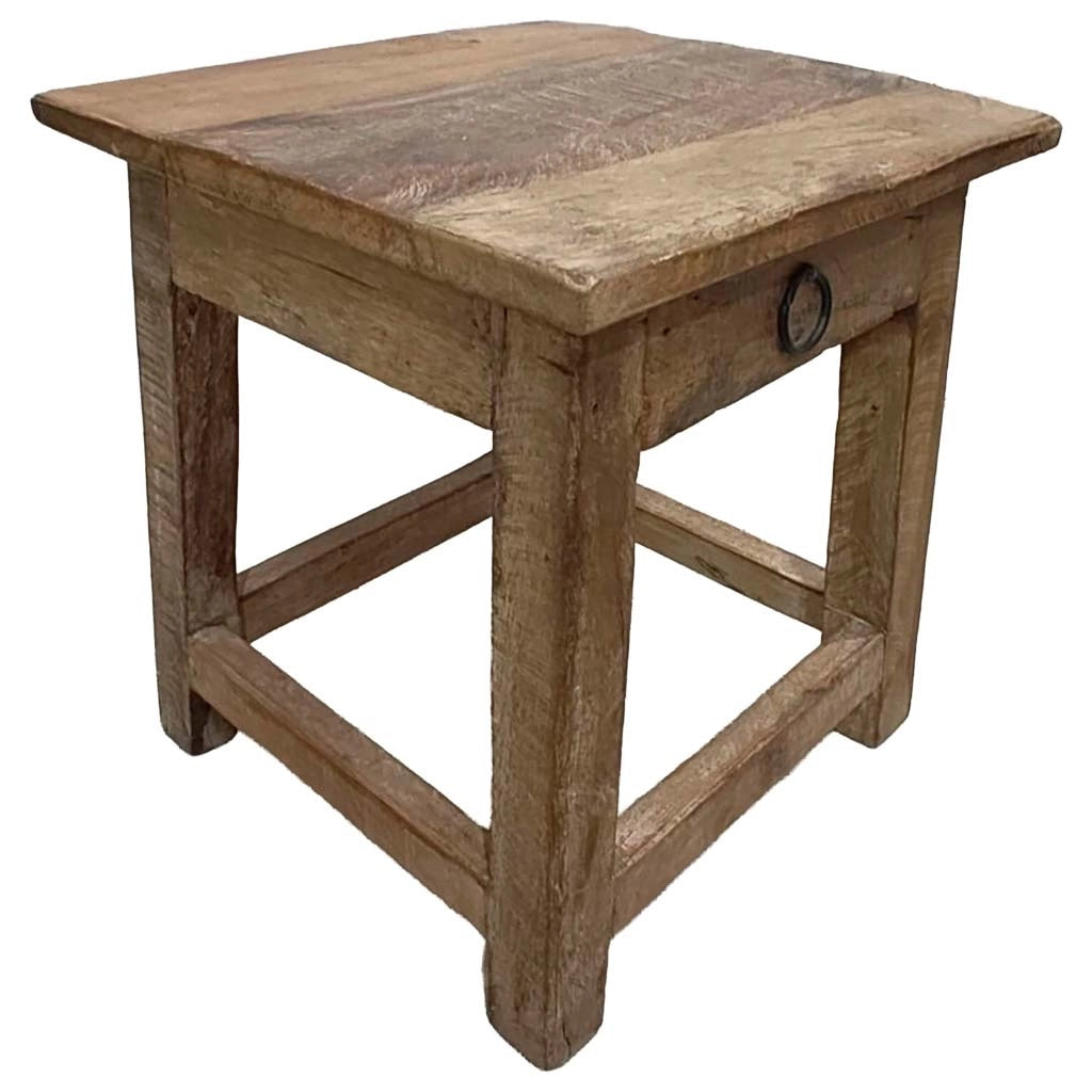 Sgabello con cassetto in legno con finitura artigianale marrone 25x25x29 h cm