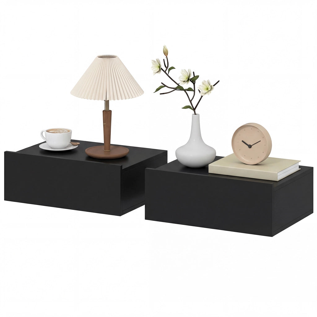Set di 2 Comodini a Parete Flottanti con Cassetto ¨C zephmum ¨C Nero 40x30x15 cm