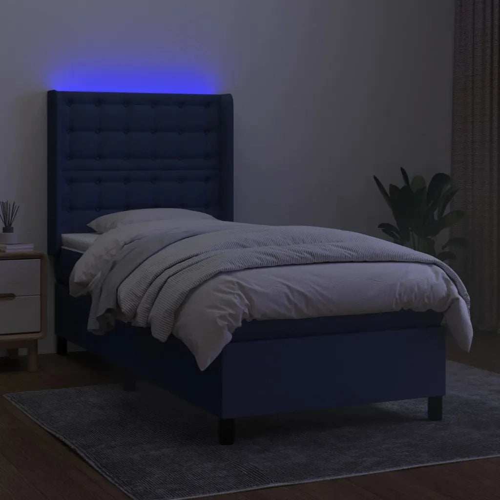 Letto a Molle con Materasso e LED Blu 100x200cm in Tessuto 3138619