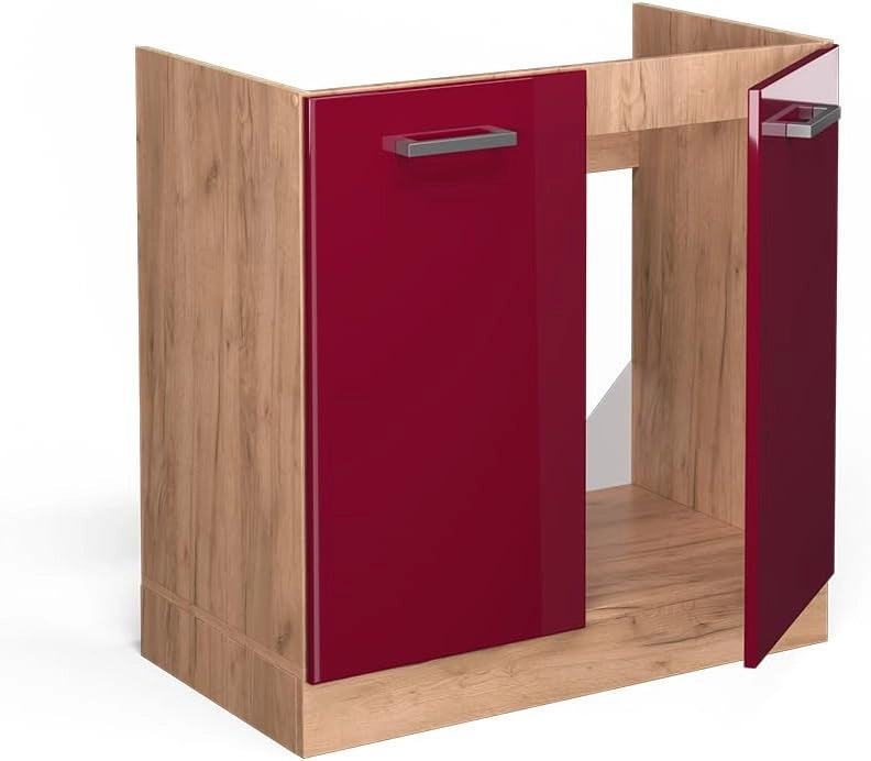 Mobile lavello cucina R-Line, Rosso lucido, 80 cm senza piano di lavoro, per la libera combinazione all'interno di sistemi cucina modulari
