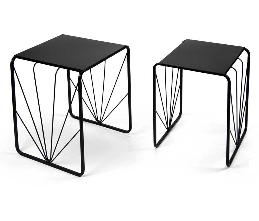 SET 2 TAVOLINI QUADRATI IN METALLO CON GAMBE A FANTASIA H42/39 CM COLORE NERO