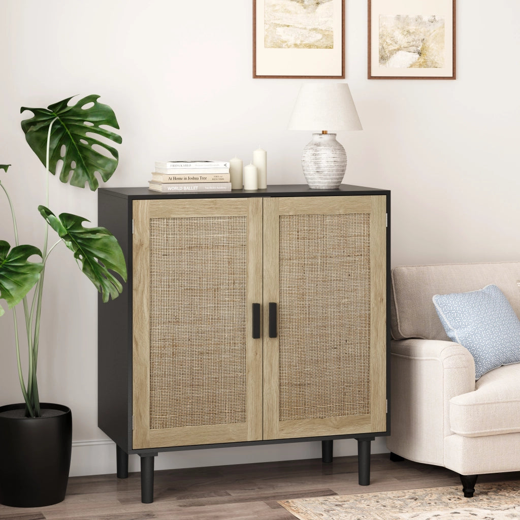 Mobile contenitore con 2 ante e 2 vani aperti; per soggiorno; in MDF; 80×40×88 cm; nero