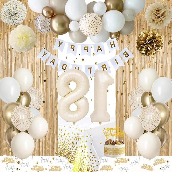 Decorazione di compleanno 18° anno di età ragazze ragazzi bianco oro Slinga decorazione da tavola