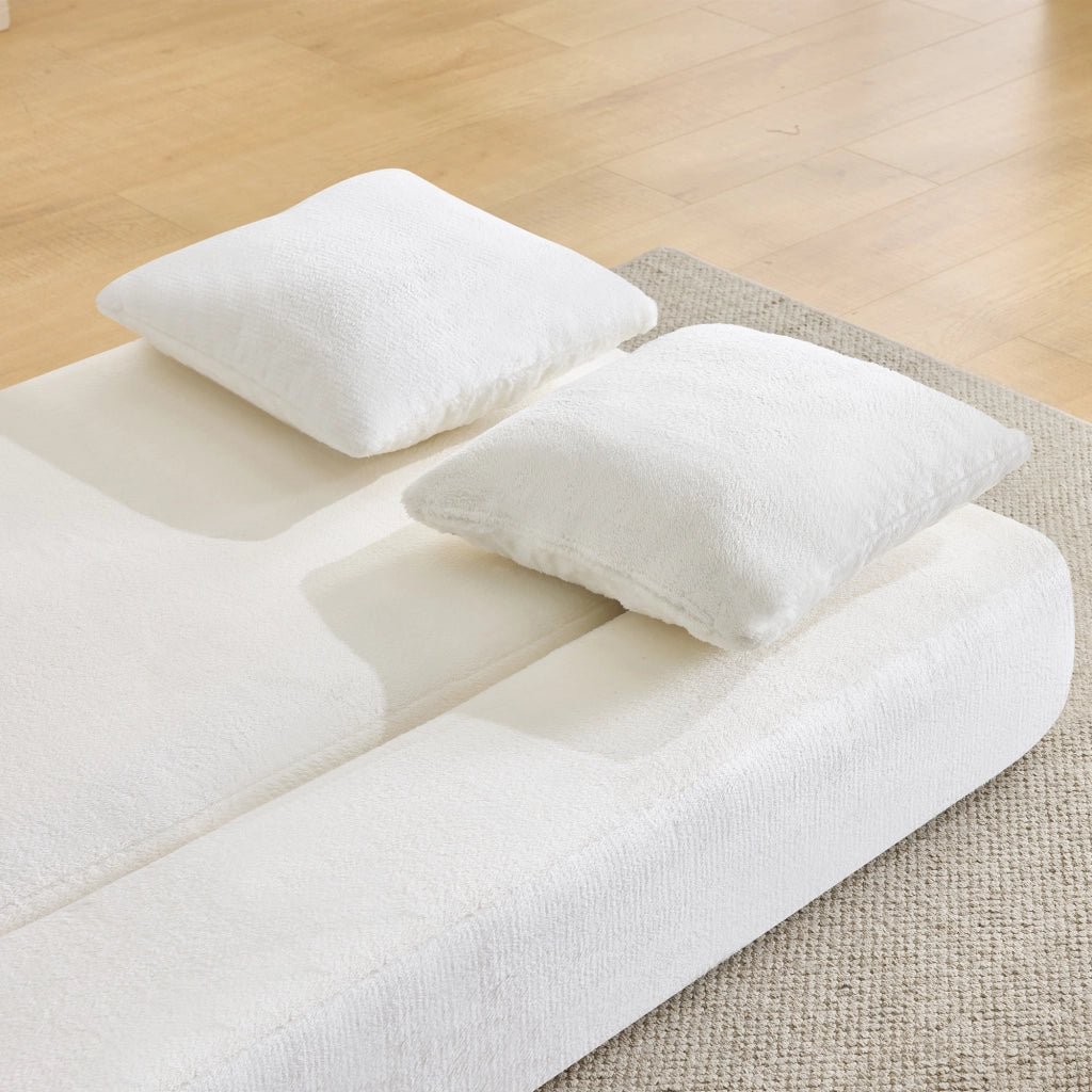 Divano letto a 2 posti in foam bianco con cuscini senza montaggio per soggiorno, camera da letto e ufficio