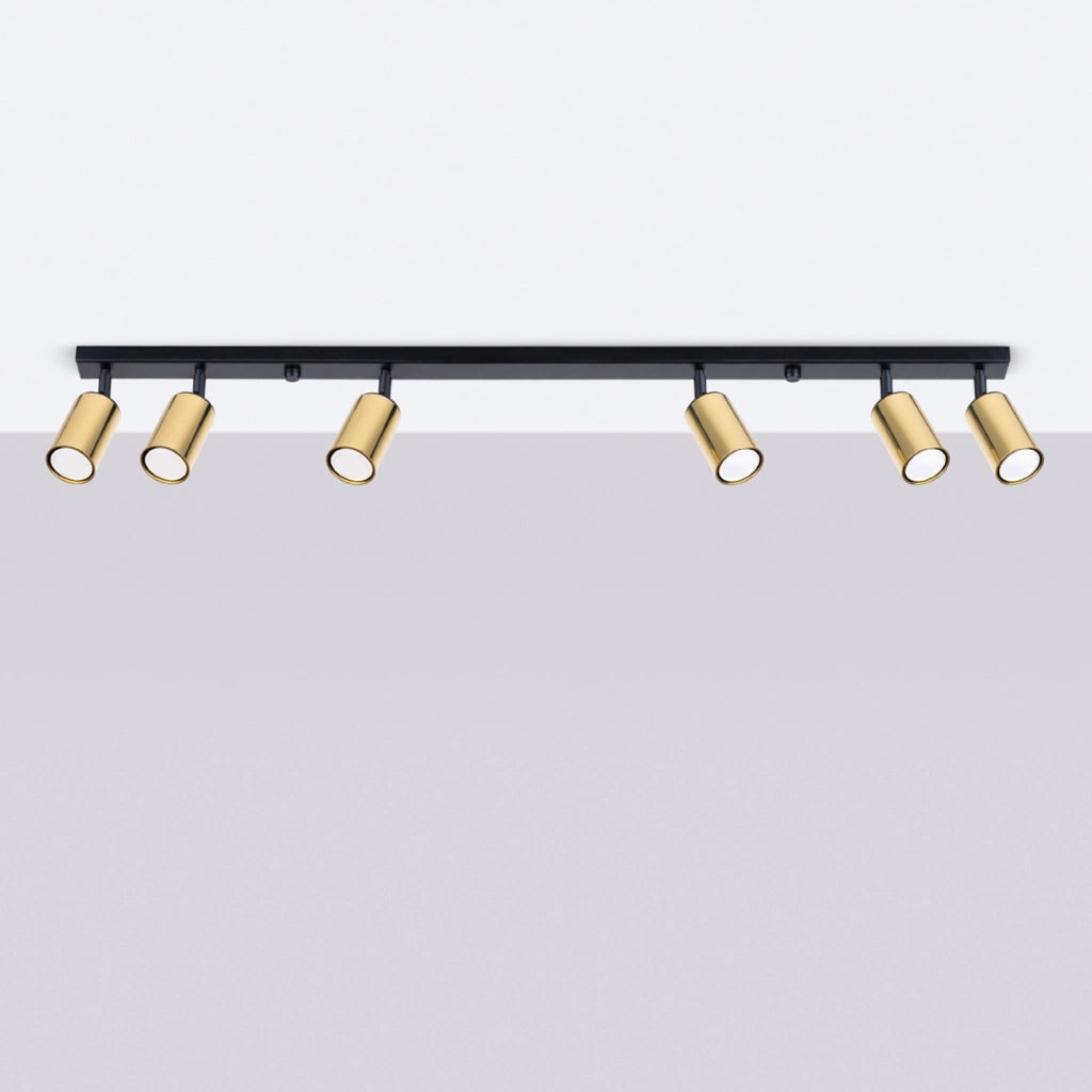 Lampada moderna in acciaio tubolare WINX Bittersweet Shimmer a 6 luci, nera e oro
