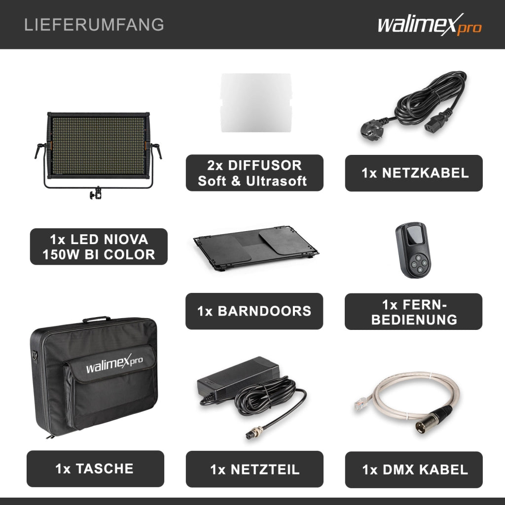 luce LED dimmerabile 150W Bi-Color + slot per batterie Luce video e luce fotografica Niova 150-F, 3.200-5.600K, 15.000LM Luce da studio e luce continua mobile Luce in streaming