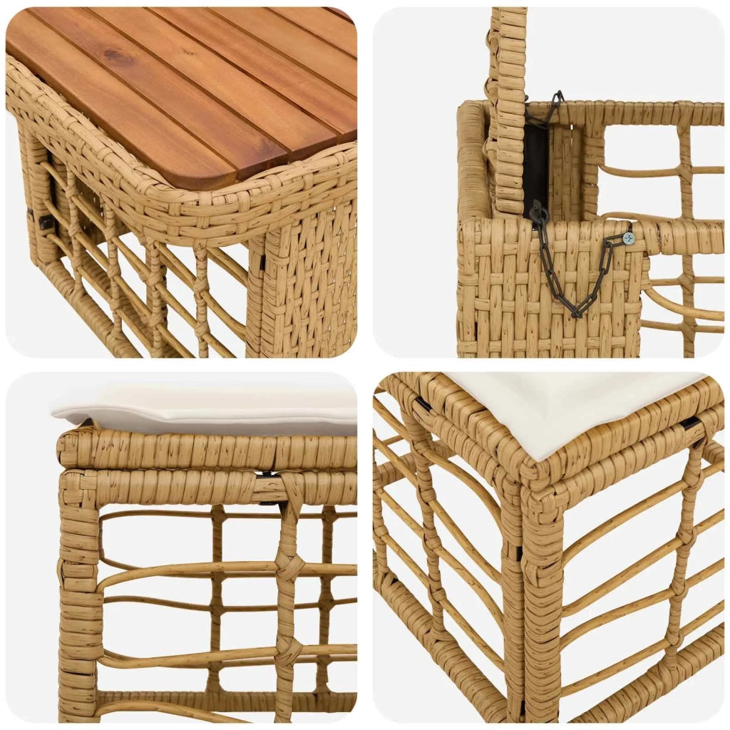 Set da Pranzo per Giardino con cuscino 3 pcs Naturale e Bianco