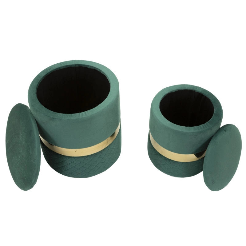 Puff Con Contenitore Sheffild Verde Set 2 Pz cm ø 37x42-28x35