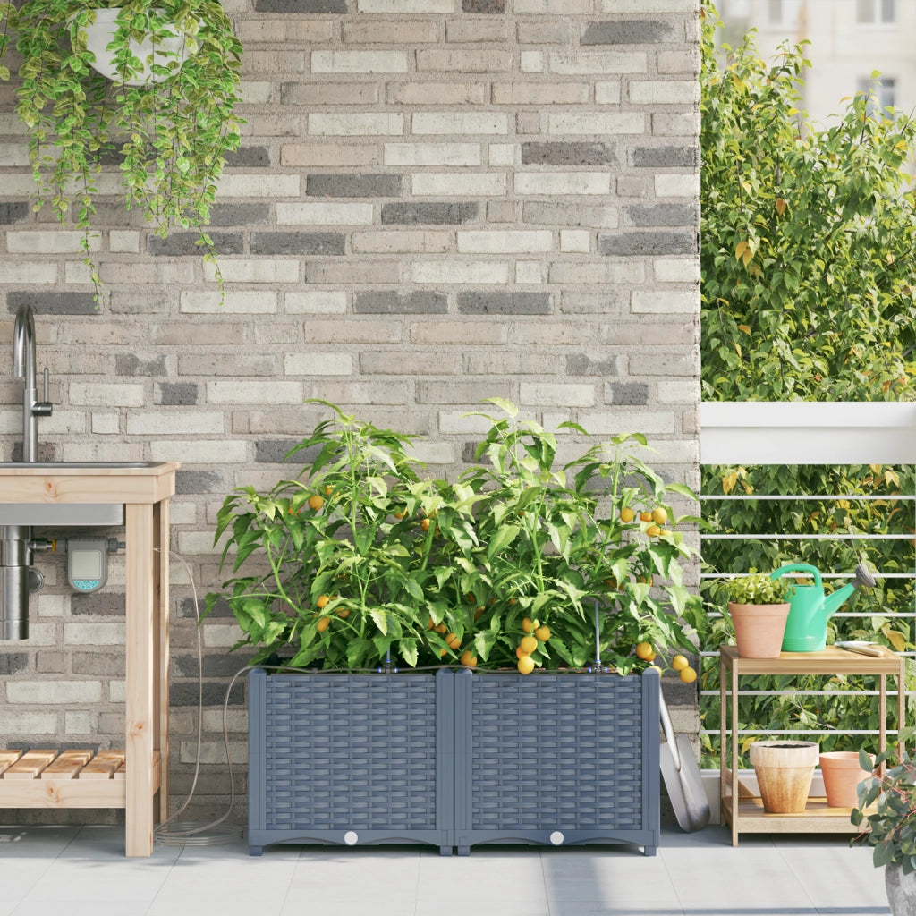 Vasi da Giardino con Sistema di Irrigazione 2 pezzi Grigio Chiaro