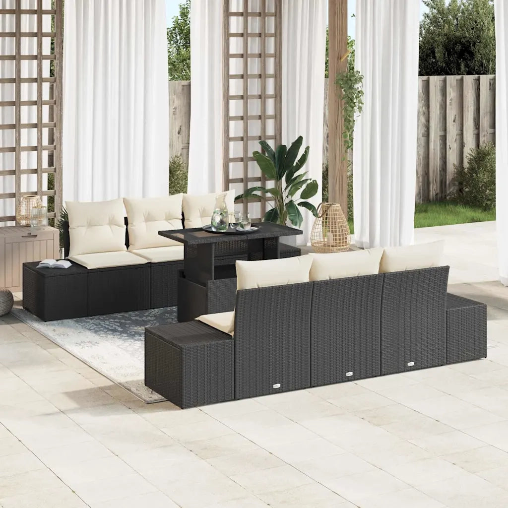 Set Divano da Giardino con cuscino 7 pcs Nero e Crema