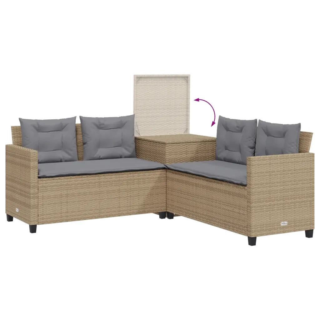 Divano da Giardino con Tavolo e Cuscini a L-Sofa da Giardino-Divano da esterno Beige in Polyrattan 851973