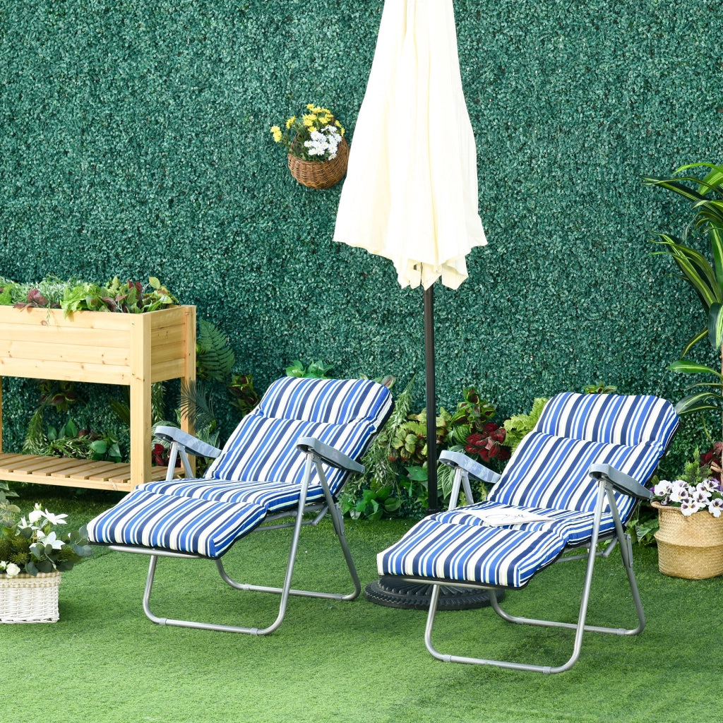 Set 2 Sedie a Sdraio con Cuscini Pieghevoli ¨C Zephmum ¨C Blu Poliestere Acciaio 60x75x65-102 cm