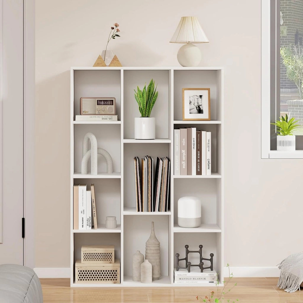 Libreria Aperta con 11 Scomparti, Libreria a Cubi, Arredamento Casa, Scaffale da Ufficio, 74 x 24 x 106 cm (Bianco)