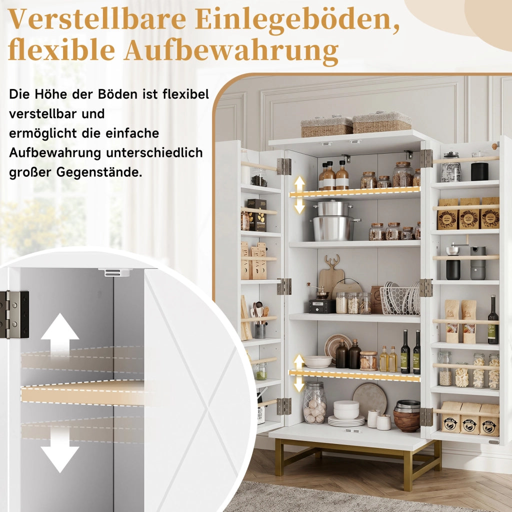 Mobile contenitore bianco con maniglie dorate, 60 x 40 x 130 cm