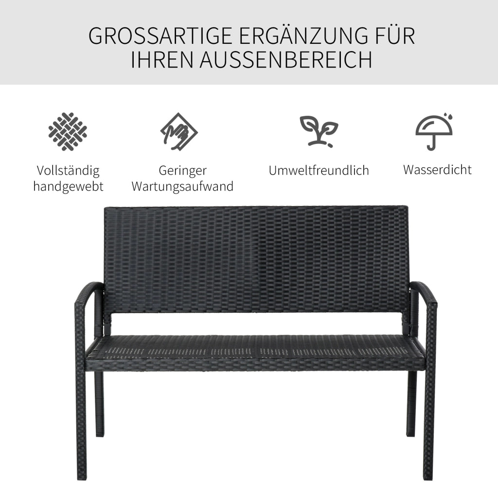PANCA 2 posti in polyrattan nero con struttura in acciaio