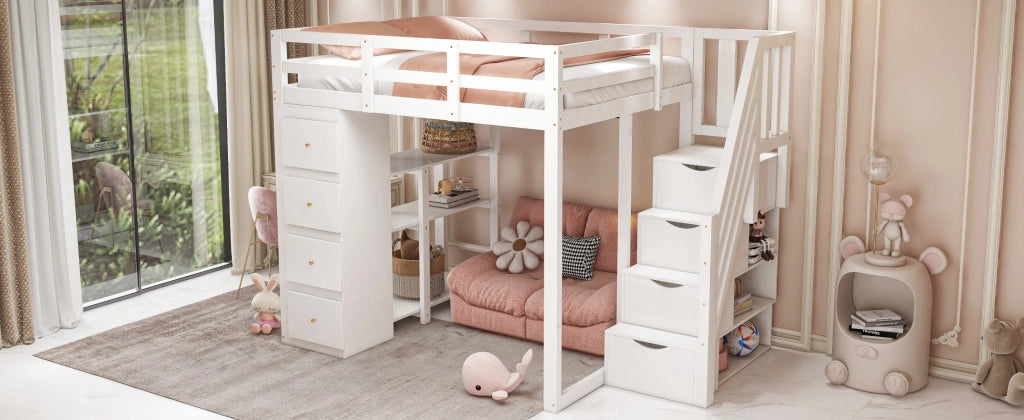 Letto a castello bianco in legno con funzione contenitiva 140x200 cm