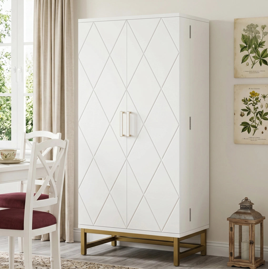 Credenza da cucina compatta 60x40x130 cm con ripiani regolabili; bianco