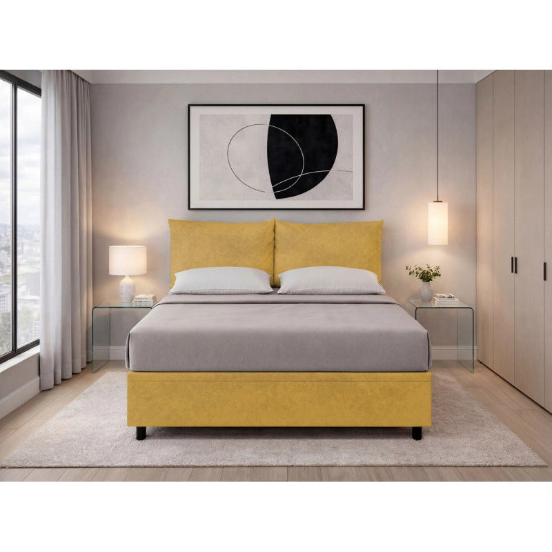 Letto imbottito Matrimoniale 160x200 cm Soft - Contenitore,Microfibra,Ocra