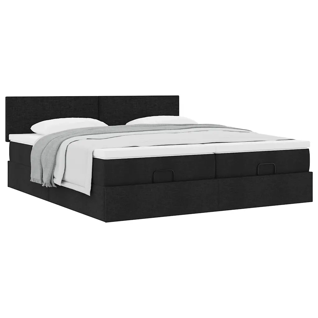 Struttura Letto Pouf con Materassi Nero 160x200 cm in Tessuto 3311968