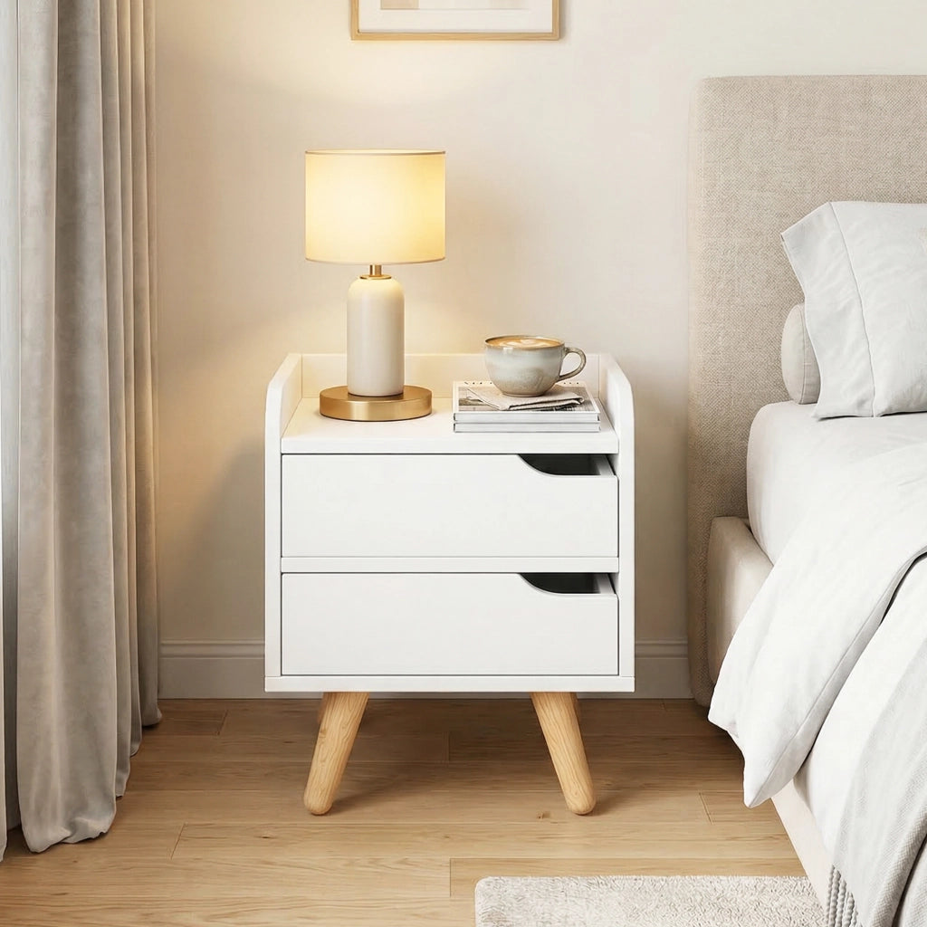 Comodino Moderno con 2 Cassetti ¨C zephmum ¨C Bianco Legno 33x28x42cm