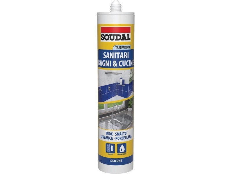 Silicone Acetico per Sanitari Ml. 300 Trasparente 12 Pezzi Soudal