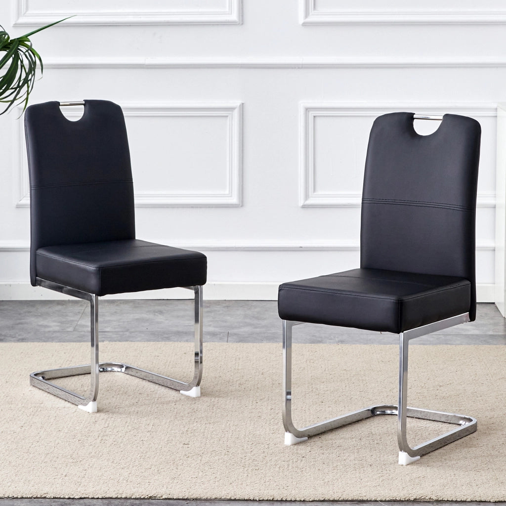Sedia da Pranzo con Design Ergonomico e Seduta con Molle, Struttura in Metallo, in PU Nero