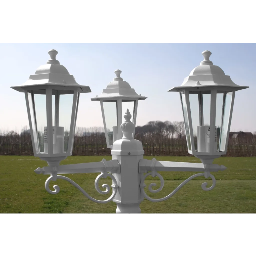 Lampione da Giardino a 3 Bracci 215 cm in Alluminio Bianco CFW7742541