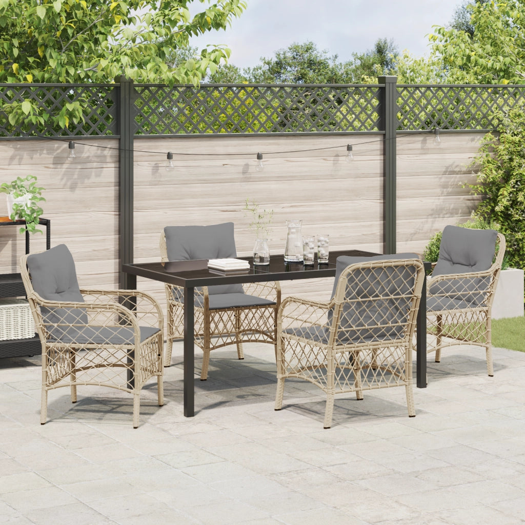 Set da Pranzo da Giardino 5 Pezzi con Cuscini Beige Polyrattan