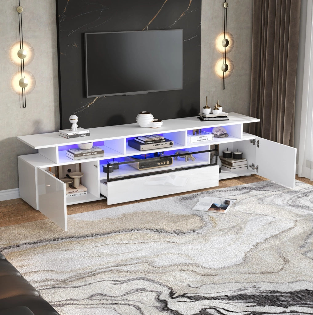 Mobile TV bianco lucido 180 x 38 x 45 cm con LED e 2 ante