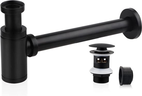 Sifone nero con attacco di scarico 1 1/4 pollici x Ø 32 mm in acciaio inossidabile sifone smorzatore di odore regolabile sifone universale per vasca da bagno vasca da bagno con sifone di forma cilindrica per smorzare odori.