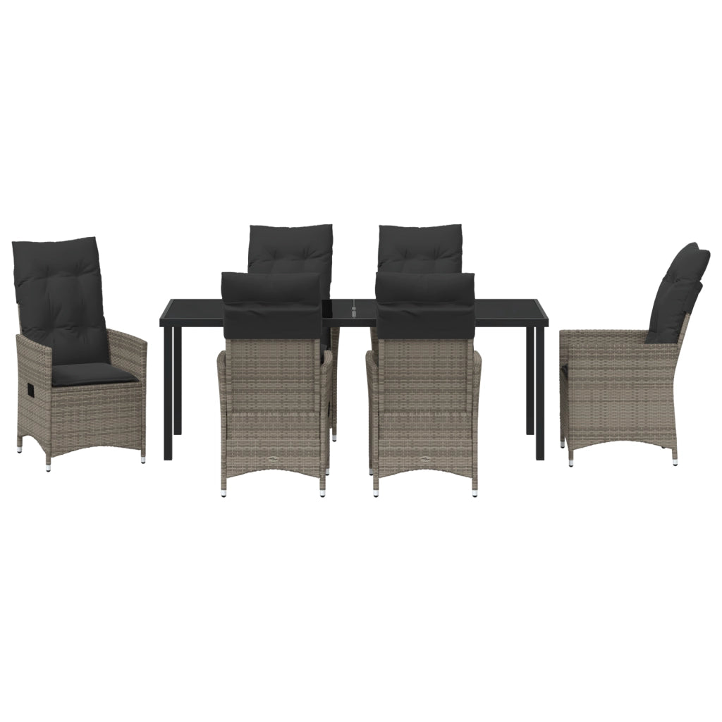 Set da Pranzo da Giardino 7 Pezzi con Cuscini Grigi in Rattan Polimerico