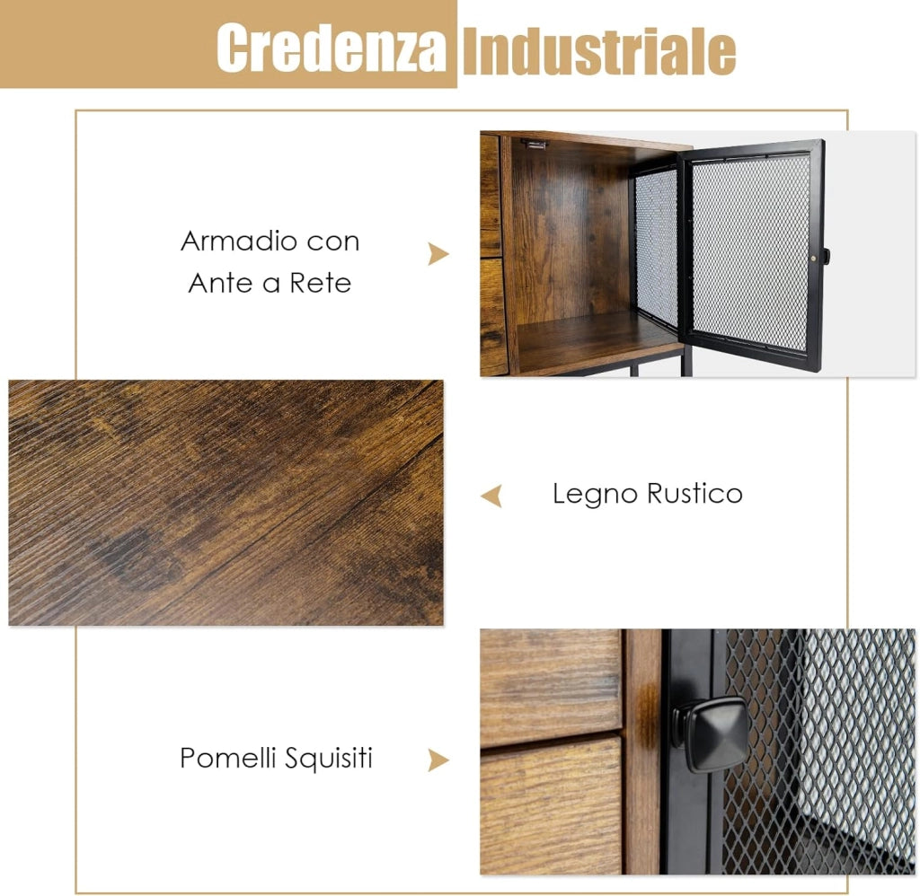 COSTWAY Credenza Moderna con Tanto Spazio, Credenza Cucina con 2 Armadietti di Metallo, 2 Cassetti Estraibili e Ripiano Inferiore, 26,5 x 29 x 15 cm