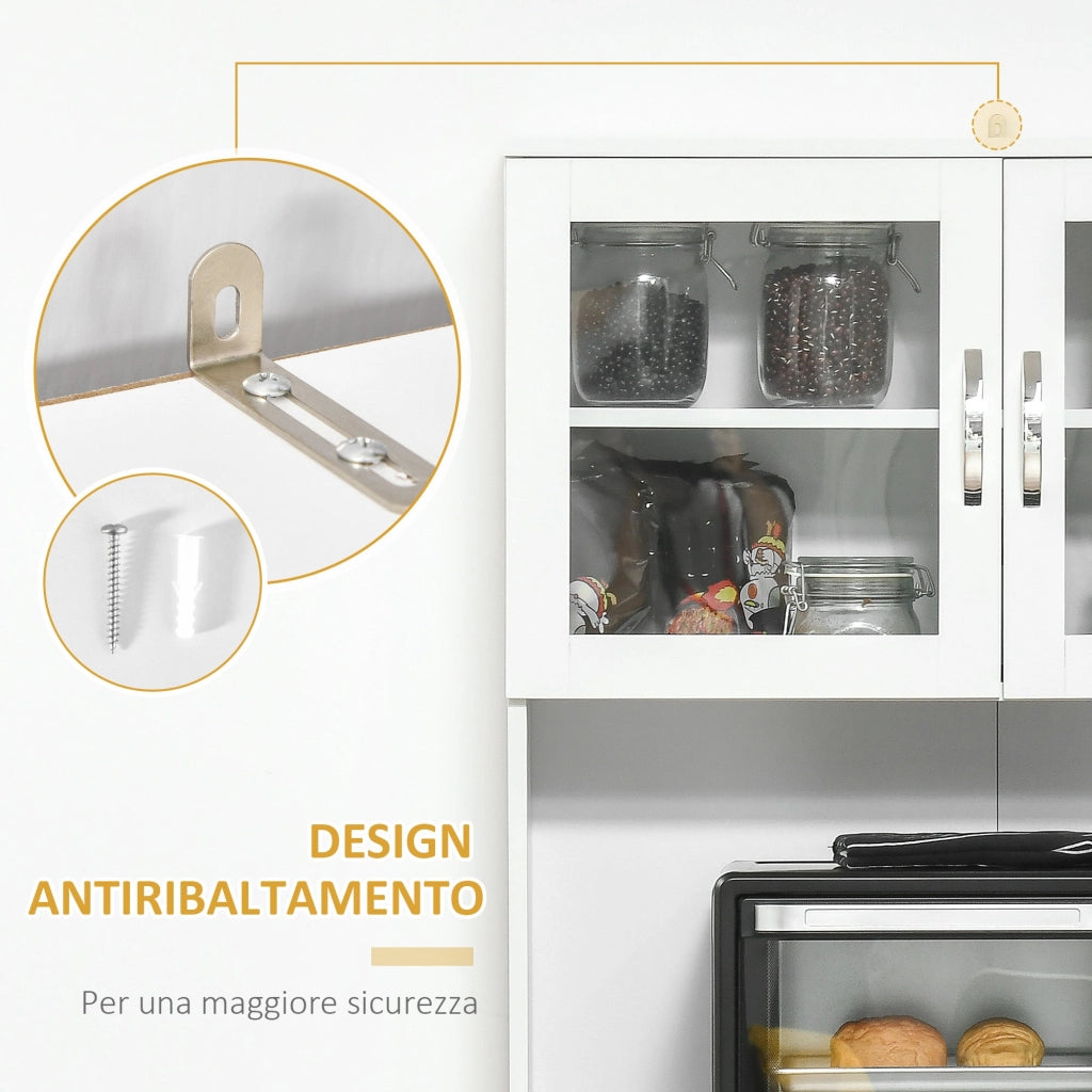 Mobile Dispensa da Cucina 80x48x170 cm con Ante in Vetro Bianco