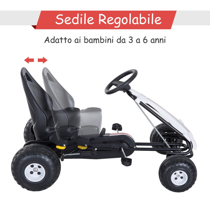 Easycomfort Go Kart a Pedali per Bambini 3-6 Anni con Sedile Regolabile, in Plastica e Ferro, 101.5x65.5x59.5 cm, Bianco e Nero
