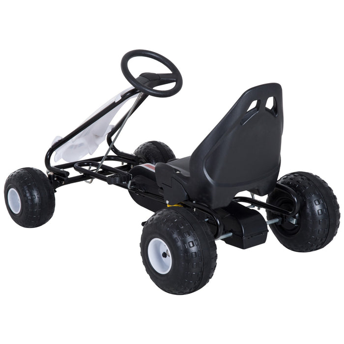 Easycomfort Go Kart a Pedali per Bambini 3-6 Anni con Sedile Regolabile, in Plastica e Ferro, 101.5x65.5x59.5 cm, Bianco e Nero