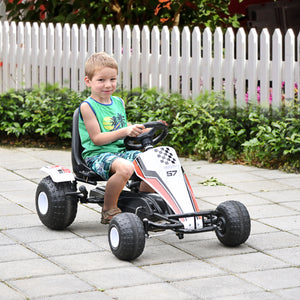 Easycomfort Go-Kart a Pedali Bianco per Bambini 3-8 Anni con Sedile Regolabile, Ruote in Plastica, Freno a Mano e Cambio